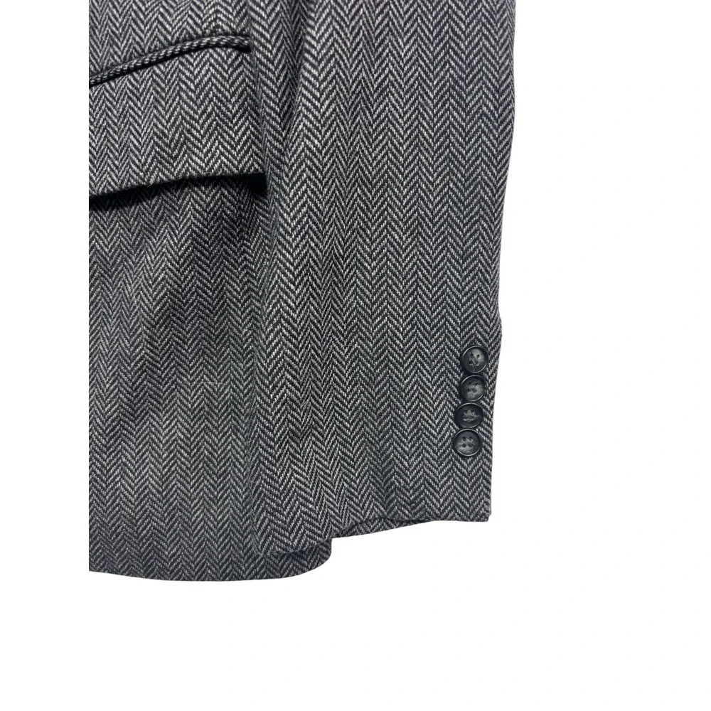 Claiborne 38R Gray Black Herringbone Tweed Blazer Jacket Sport Suit Coat Wool